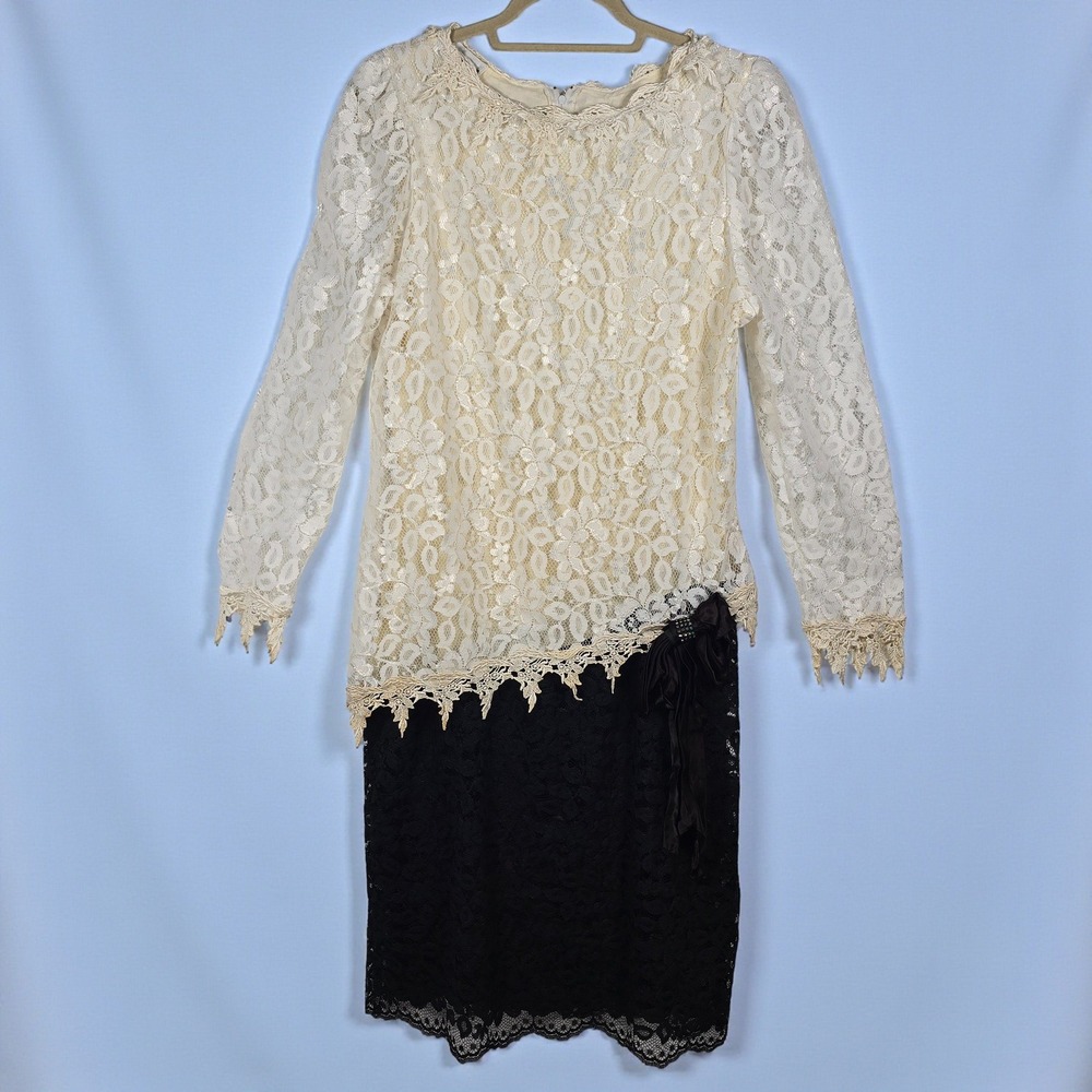 Vintage After Dark Dress Lace Overlay Black Pencil Cocktail Party‎ Woman Small?